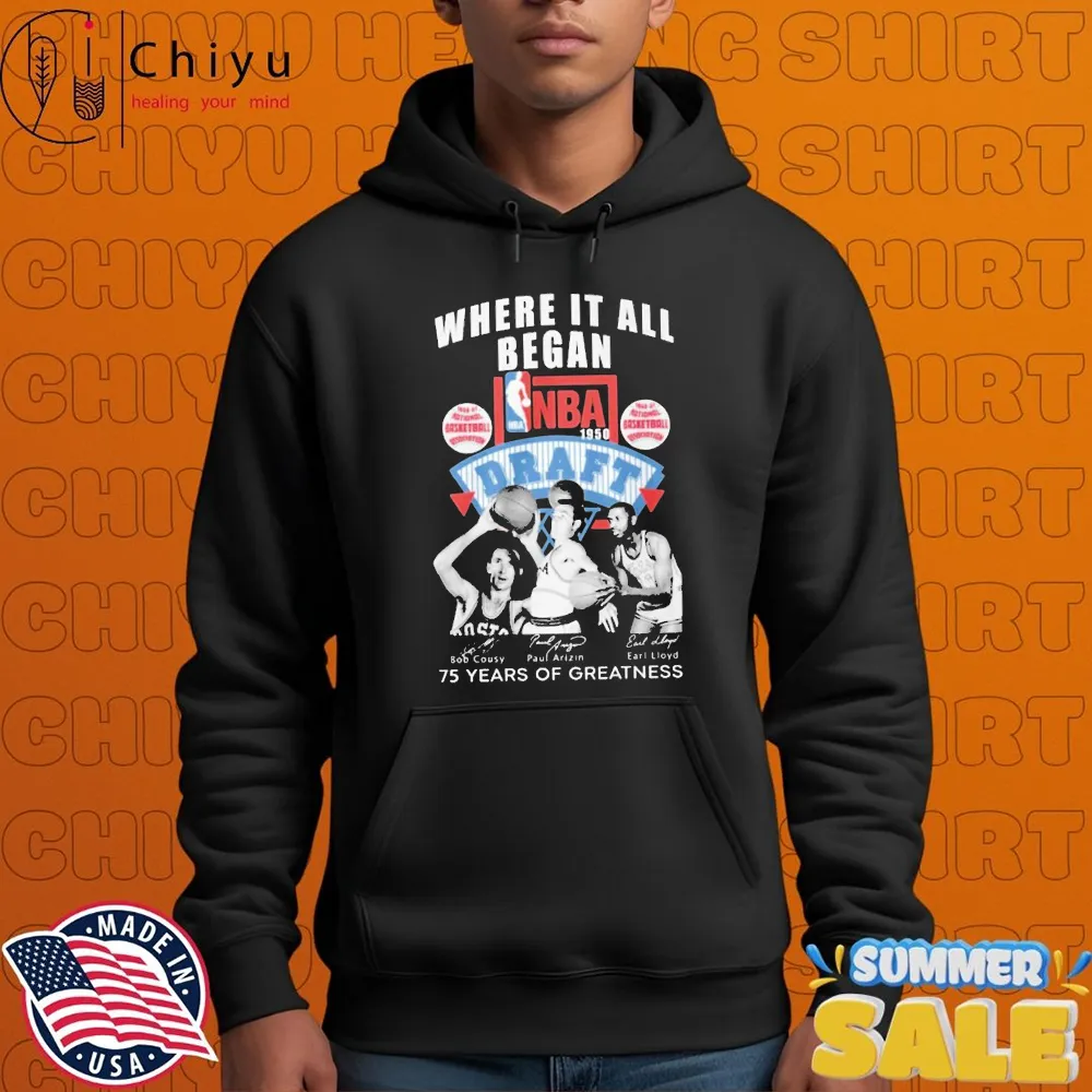 Bob Cousy Paul Arizin Earl Lloyd Where It All Began NBA 1950 Draft 75 Years Of Greatness Signatures T-shirts Bob Cousy Paul Arizin Earl Lloyd Where It All Began NBA 1950 Draft 75 Years Of Greatness Signatures T-shirts