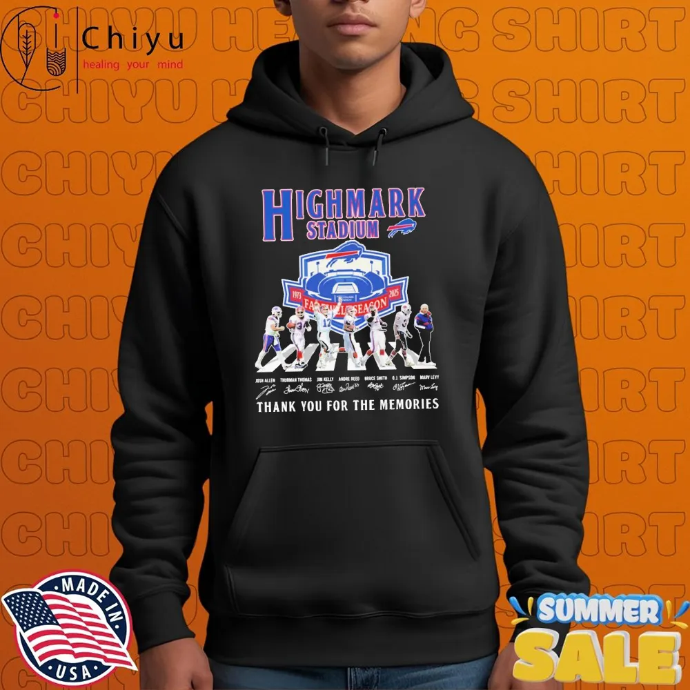 Buffalo Bills High Mark Stadium Farewell Tour 1973 2025 Thank You For The Memories Road Abbey Signatures T-shirts Buffalo Bills High Mark Stadium Farewell Tour 1973 2025 Thank You For The Memories Road Abbey Signatures T-shirts
