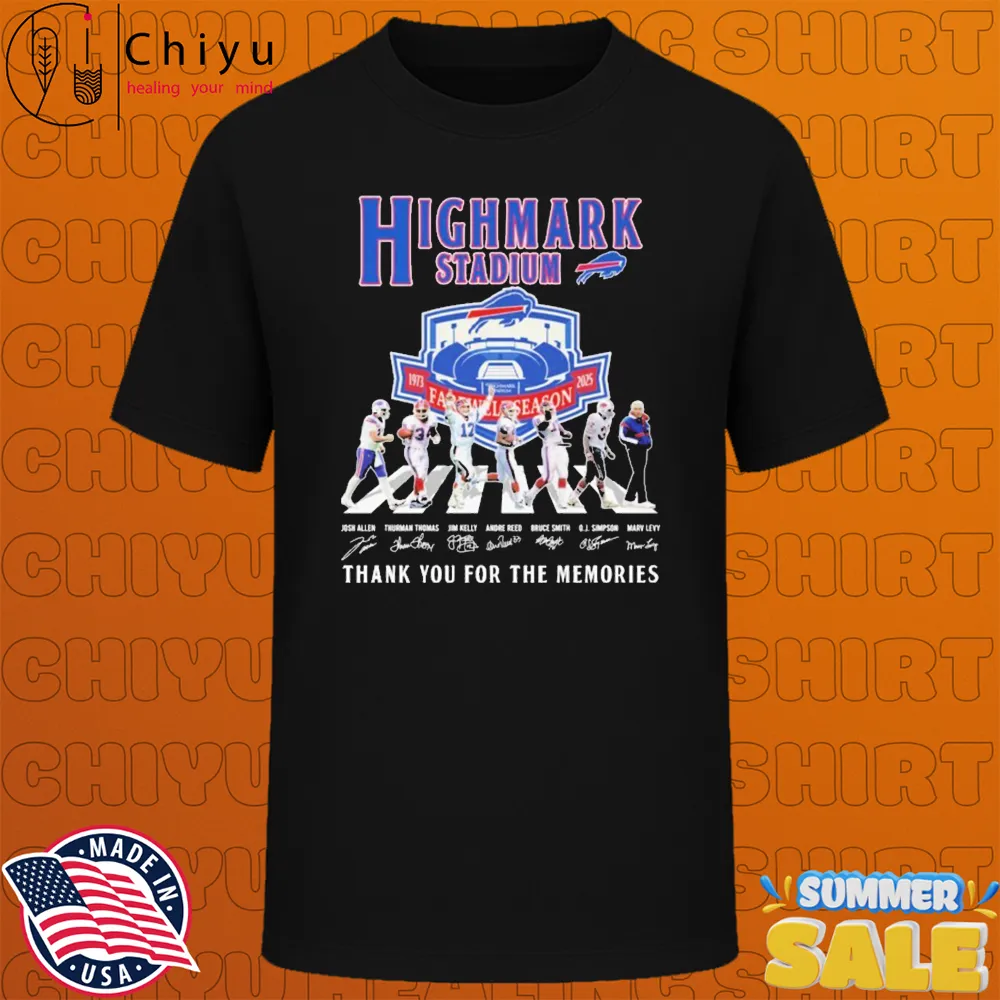 Buffalo Bills High Mark Stadium Farewell Tour 1973 2025 Thank You For The Memories Road Abbey Signatures T-shirts Buffalo Bills High Mark Stadium Farewell Tour 1973 2025 Thank You For The Memories Road Abbey Signatures T-shirts