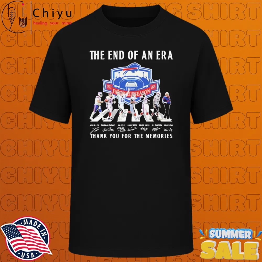 Buffalo Bills The End Of An Era Farewell Tour 1973 2025 Thank You For The Memories Road Abbey Signatures T-shirts Buffalo Bills The End Of An Era Farewell Tour 1973 2025 Thank You For The Memories Road Abbey Signatures T-shirts
