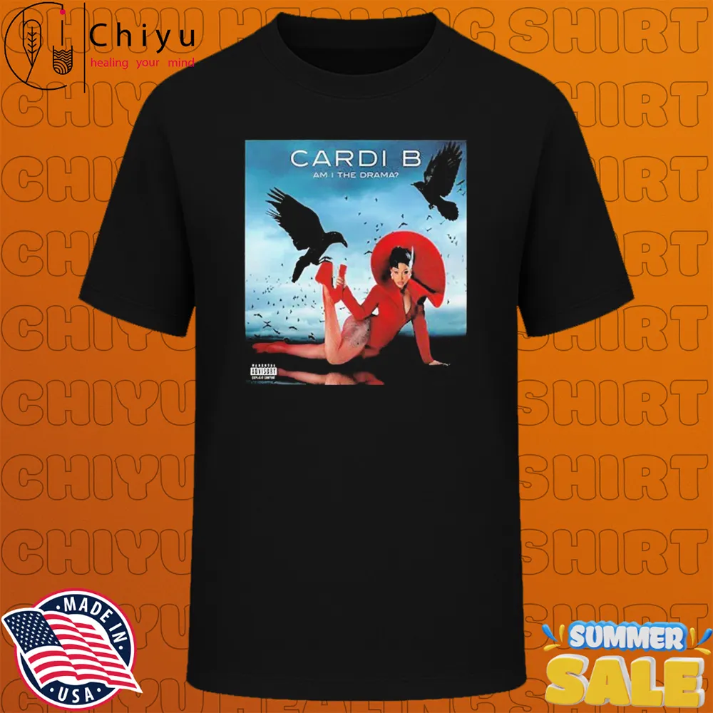 Cardi B Am I The Drama Album Cover Red Dress And Black Ravens On Stormy Sky Background T-shirts