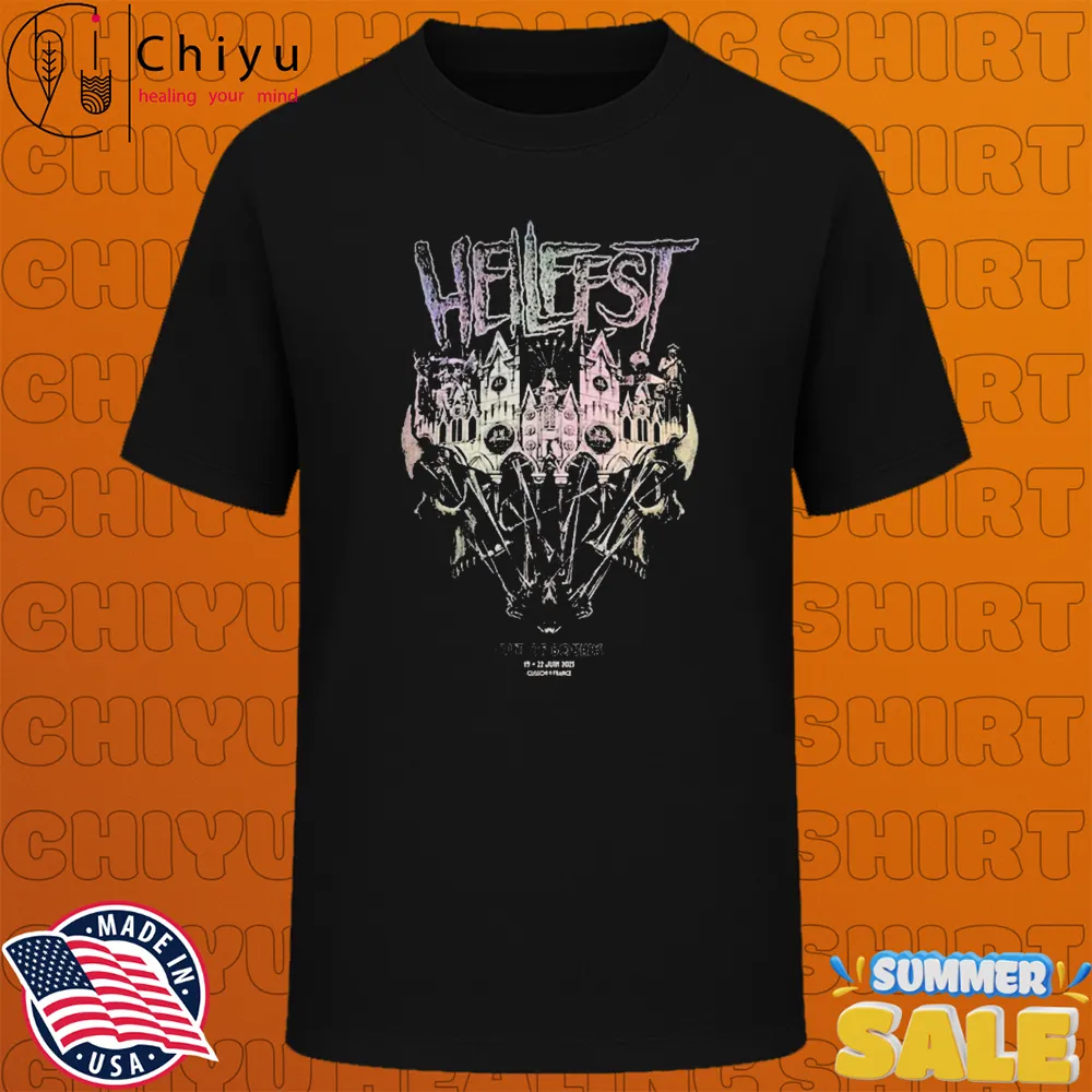 Hellfest Open Air Festival In Clisson France On June 22 2025 Featuring Gothic Castle Built On Skulls And Ferris Wheels T-shirts