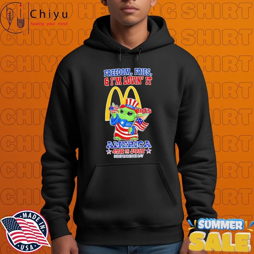 McDonald's Baby Yoda Freedom Fries And I'm Lovin' It America 4th Of July Happy Independence Day 2025 T-shirts McDonald's Baby Yoda Freedom Fries And I'm Lovin' It America 4th Of July Happy Independence Day 2025 T-shirts
