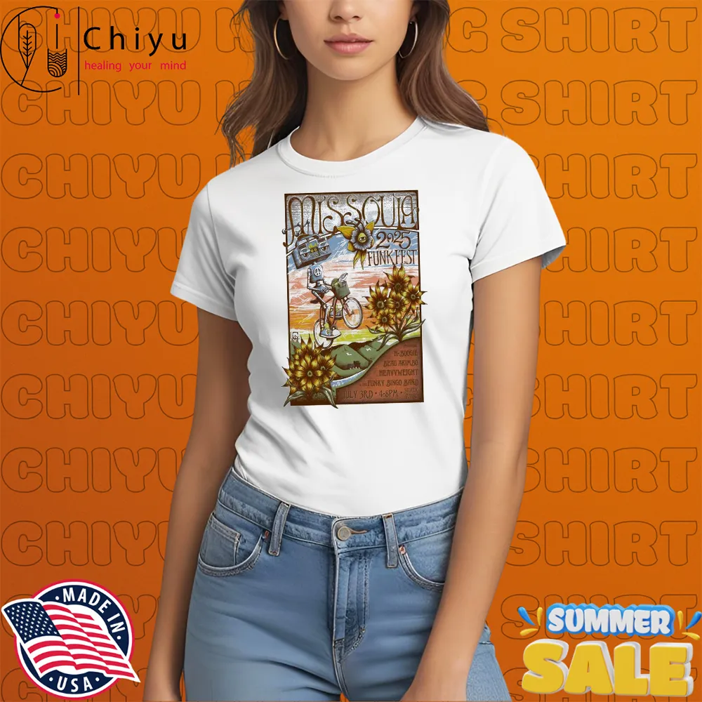 Missoula's 4th Annual Funk Music Festival Missoula, MT. Silver Park July 3, 2025 Robot Bicycle T-shirts Missoula's 4th Annual Funk Music Festival Missoula, MT. Silver Park July 3, 2025 Robot Bicycle T-shirts