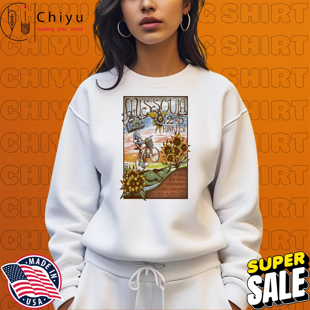 Missoula's 4th Annual Funk Music Festival Missoula, MT. Silver Park July 3, 2025 Robot Bicycle T-shirts Missoula's 4th Annual Funk Music Festival Missoula, MT. Silver Park July 3, 2025 Robot Bicycle T-shirts