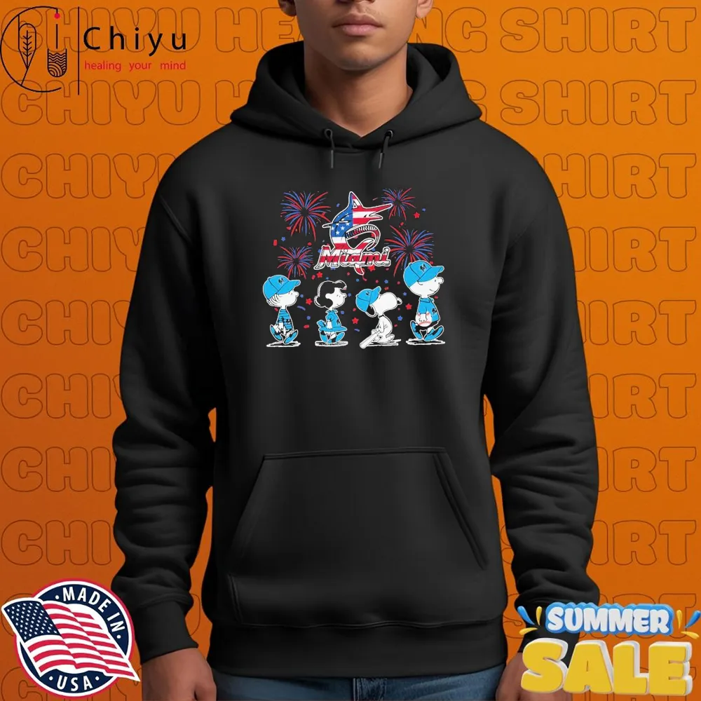 Official Snoopy And The Peanuts X Miami Marlins American 4th Of July Flag T-shirts Official Snoopy And The Peanuts X Miami Marlins American 4th Of July Flag T-shirts