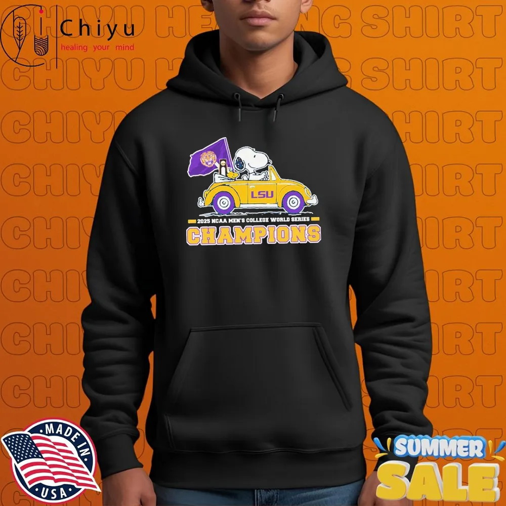 Official Snoopy And Woodstock The Peanuts Driving Car LSU Tigers 2025 NCAA Baseball Men's College World Series Champions National Champions T-shirt Official Snoopy And Woodstock The Peanuts Driving Car LSU Tigers 2025 NCAA Baseball Men's College World Series Champions National Champions T-shirt