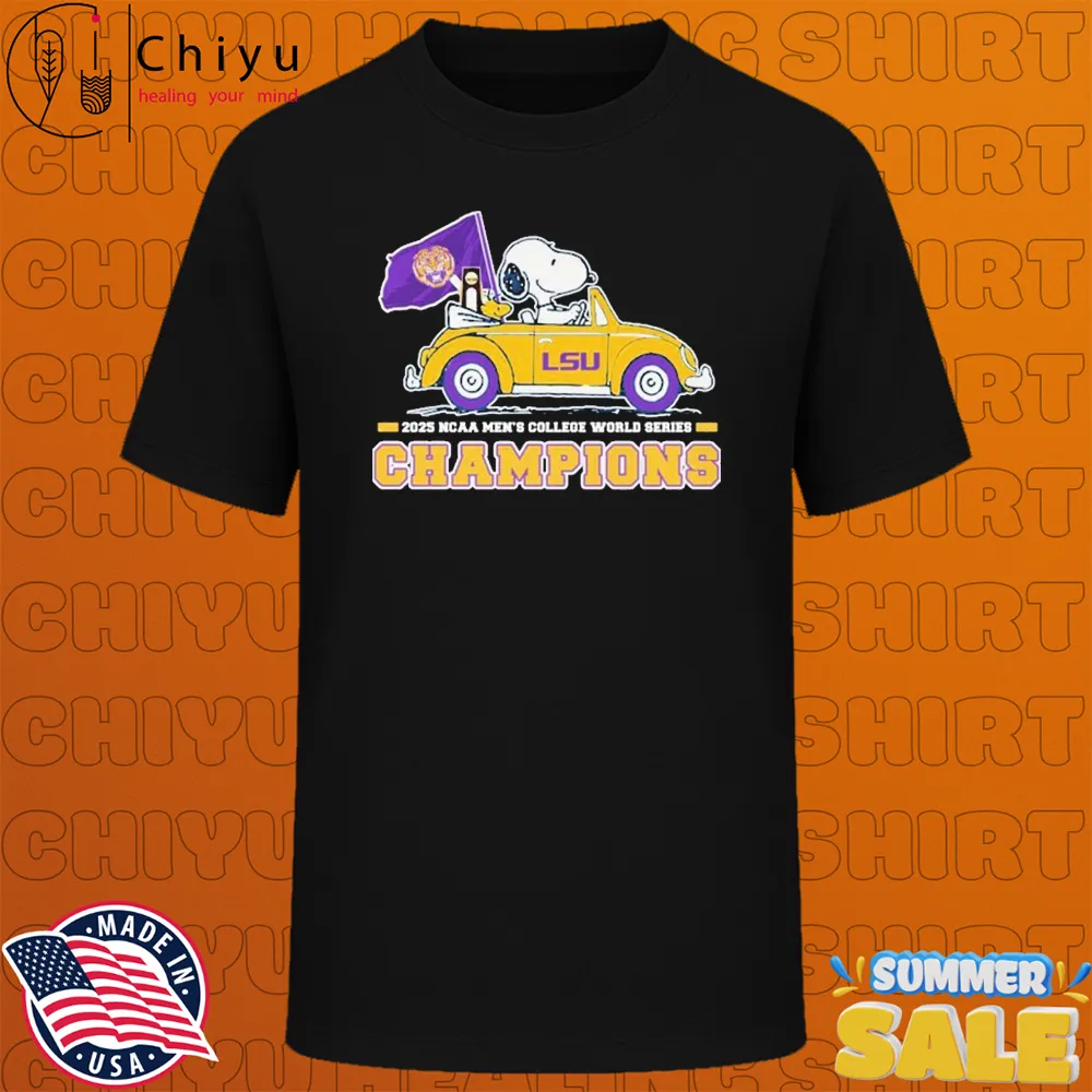 Official Snoopy And Woodstock The Peanuts Driving Car LSU Tigers 2025 NCAA Baseball Men's College World Series Champions National Champions T-Shirts