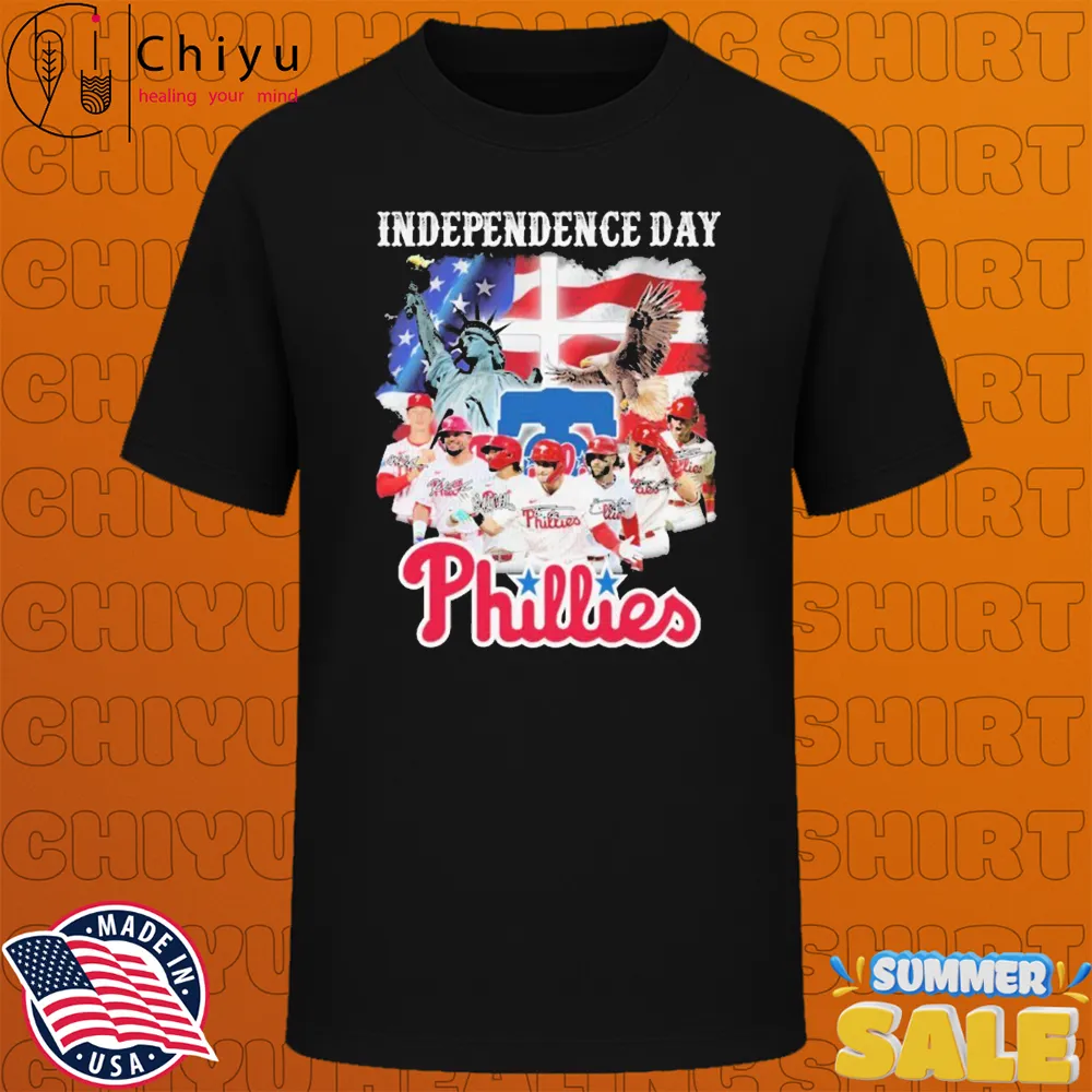 Philadelphia Phillies Independence Day American Flag Signatures T-shirts