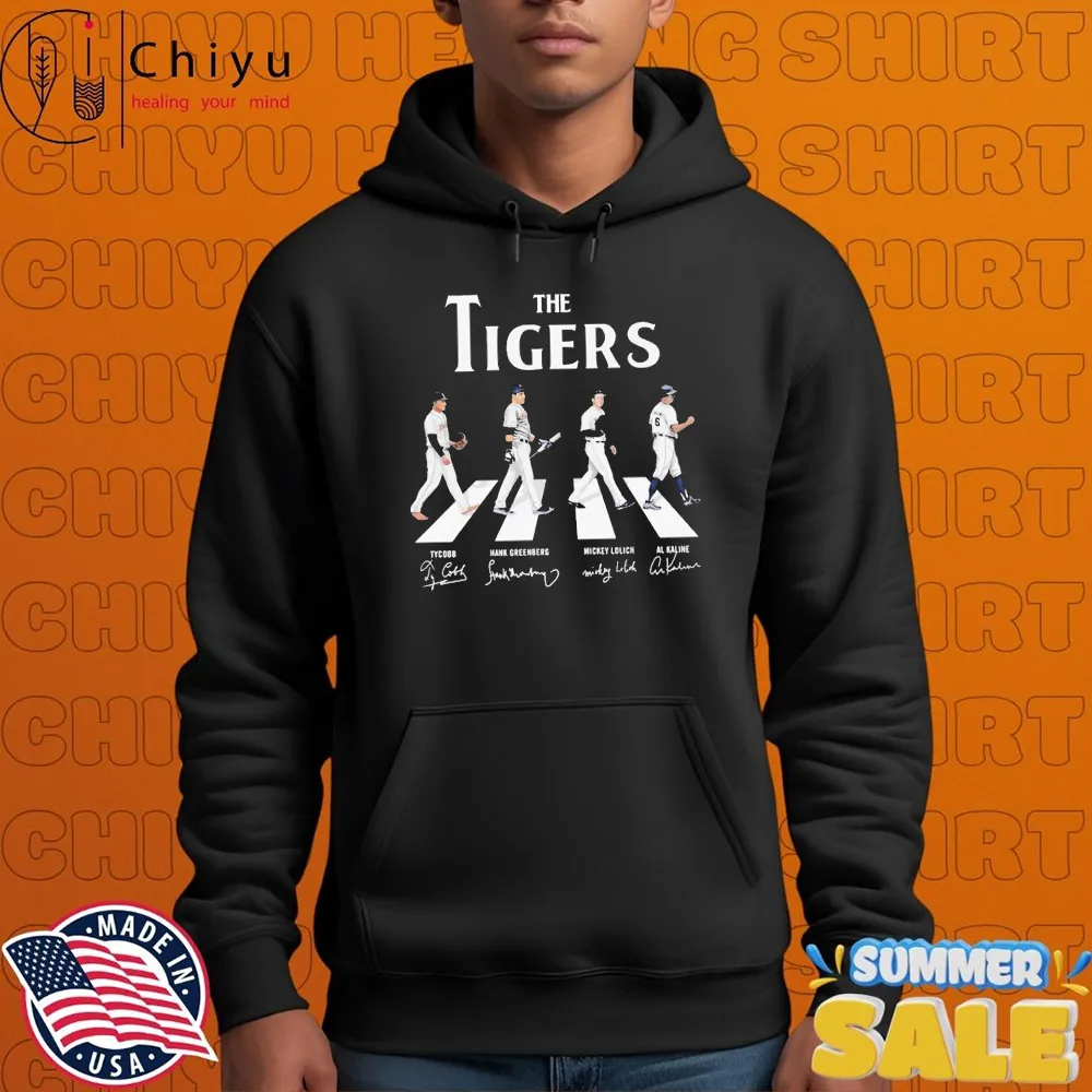 The Detroit Tigers Ty Cobb Hank Greenberg Mickey Lolich Al Kaline Walking Road Abbey Signatures T-shirts The Detroit Tigers Ty Cobb Hank Greenberg Mickey Lolich Al Kaline Walking Road Abbey Signatures T-shirts