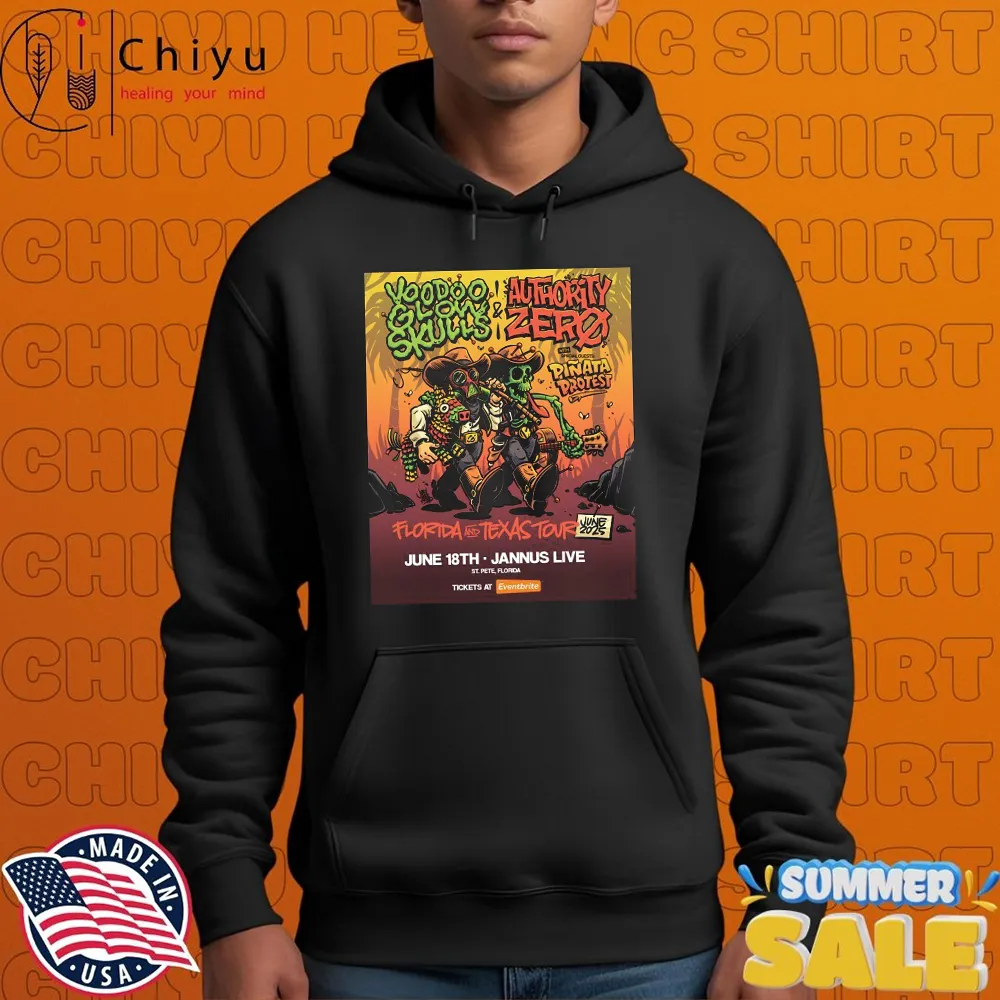 Voodoo Glow Skulls & Authority Zero Jun 18 2025 Jannus Live Cowboy Skeleton T-shirts Hoodie Voodoo Glow Skulls & Authority Zero Jun 18 2025 Jannus Live Cowboy Skeleton T-shirts Hoodie