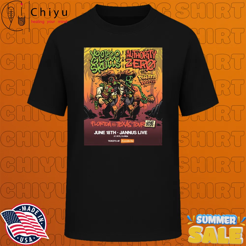 Voodoo Glow Skulls & Authority Zero Jun 18 2025 Jannus Live Cowboy Skeleton T-shirts Voodoo Glow Skulls & Authority Zero Jun 18 2025 Jannus Live Cowboy Skeleton T-shirts