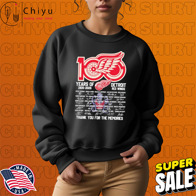 Detroit Red Wings 100 Years Of 1926 2026 Anniversary Thank You For The Memories Signatures T-shirts Detroit Red Wings 100 Years Of 1926 2026 Anniversary Thank You For The Memories Signatures T-shirts