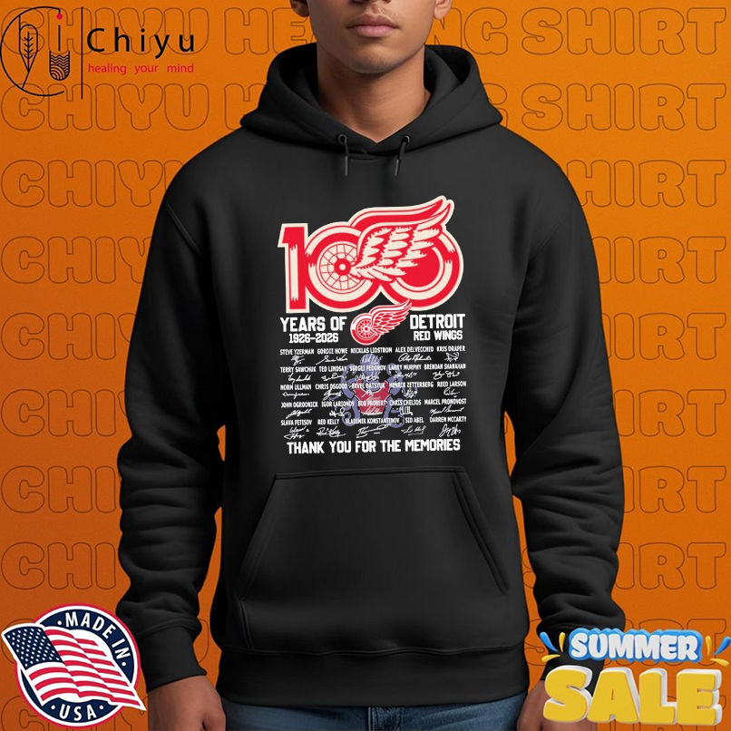 Detroit Red Wings 100 Years Of 1926 2026 Anniversary Thank You For The Memories Signatures T-shirts Detroit Red Wings 100 Years Of 1926 2026 Anniversary Thank You For The Memories Signatures T-shirts