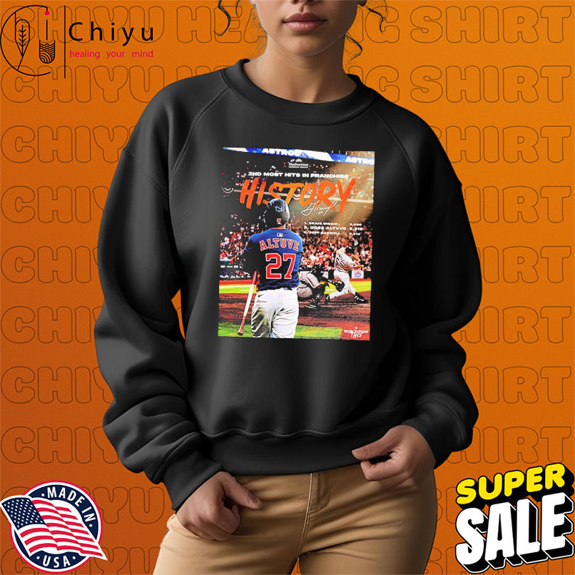 Jose Altuve 2nd Most Hits In Franchise History Made Houston Astros T-shirts Jose Altuve 2nd Most Hits In Franchise History Made Houston Astros T-shirts