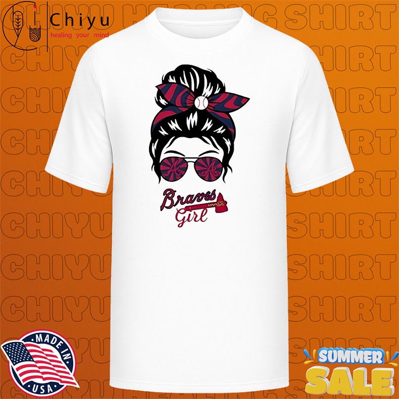 Atlanta Braves Girl Messy Bun Glasses shirt