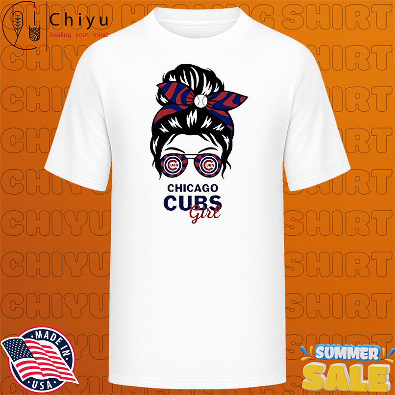 Chicago Cubs Girl Messy Bun Glasses shirt