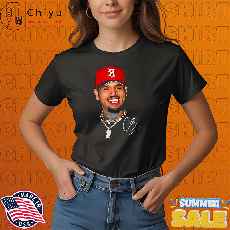 Chris Brown red hat graphic shirt