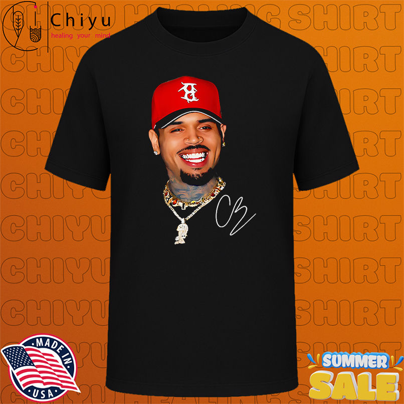 Chris Brown red hat graphic shirt