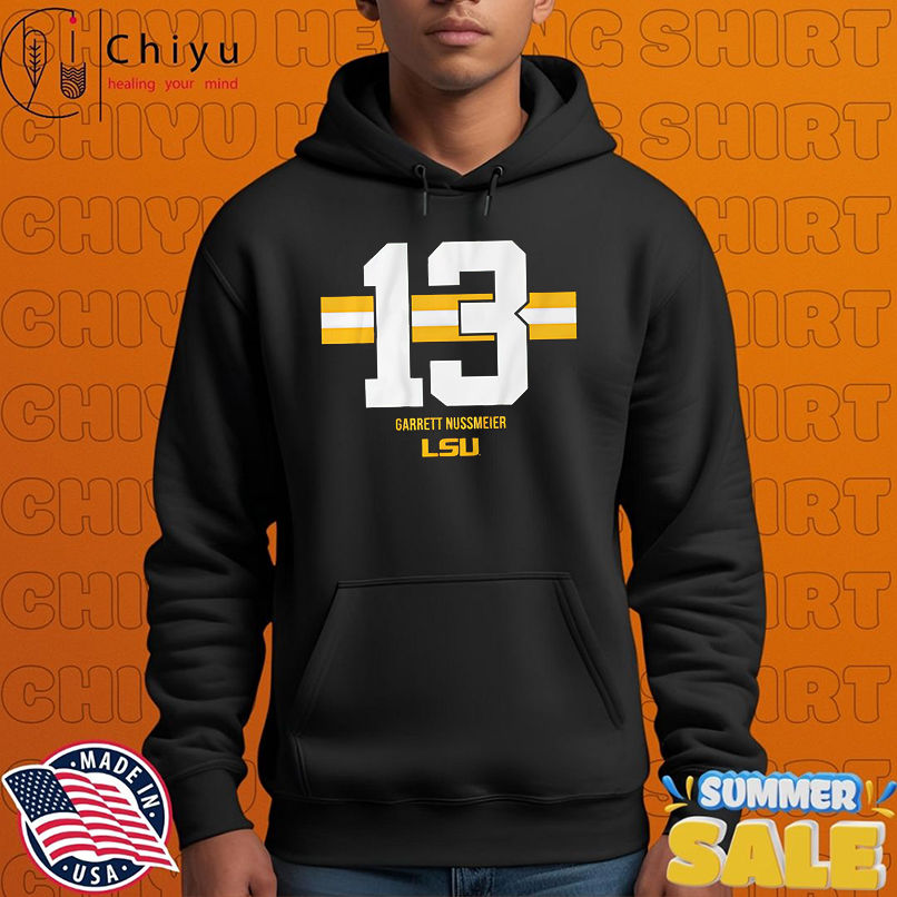 LSU Football Garrett Nussmeier Name Number 13 Stripe shirt LSU Football Garrett Nussmeier Name Number 13 Stripe shirt