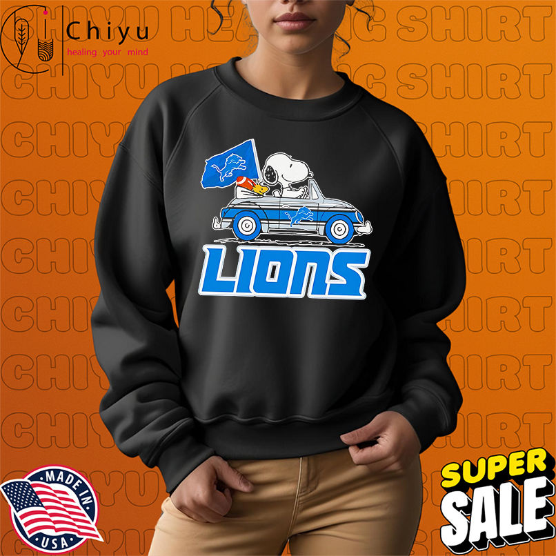 Snoopy and Woodstock driving car Detroit Lions shirt Snoopy and Woodstock driving car Detroit Lions shirt