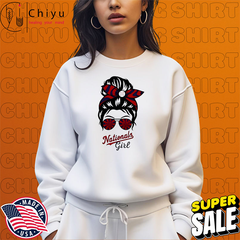 Washington Nationals Girl Messy Bun Glasses shirt
