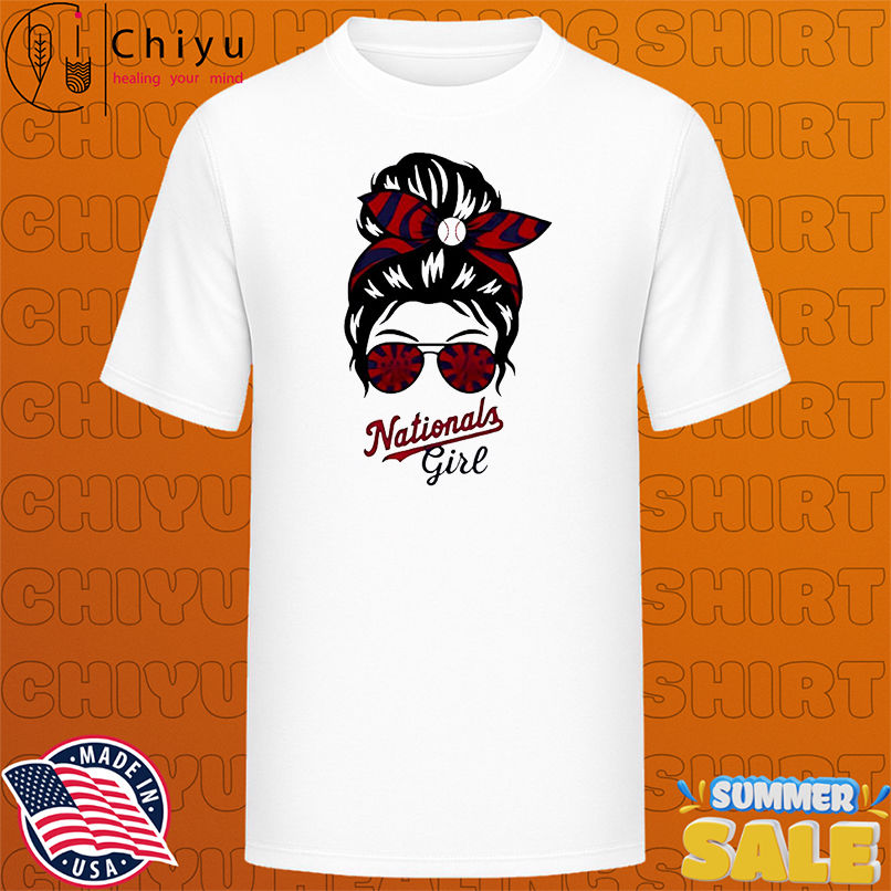 Washington Nationals Girl Messy Bun Glasses shirt