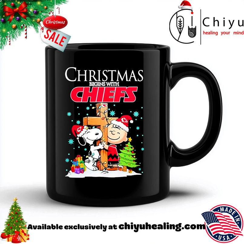 Chrismas begins with Kansas City Chiefs football vs Snoopy and Charlie Brown shirt, Hoodie, Sweatshirt, Poster Canvas, Mug, Ornaments