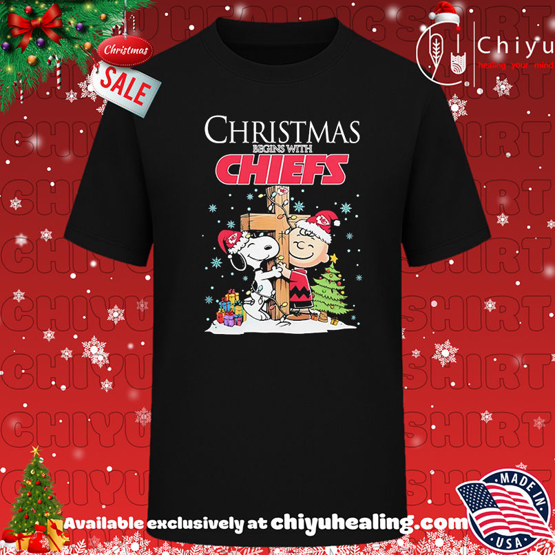 Snoopy and Charlie Brown Christmas begins with Kansas City Chiefs shirt, Hoodie, Sweatshirt, Poster Canvas, Mug, Ornaments