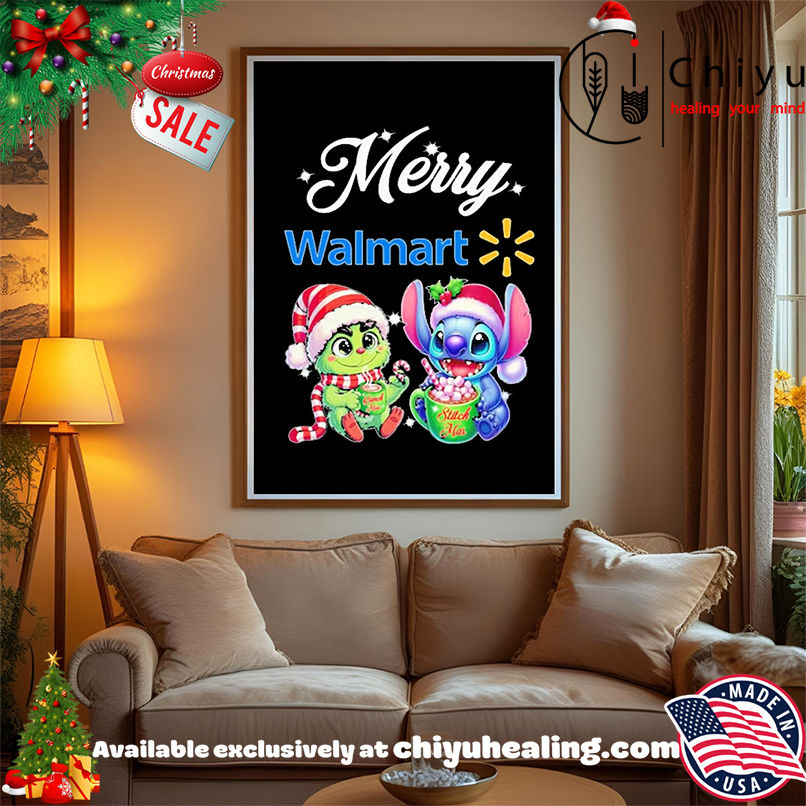 Stitch and Grinch merry Christmas X Walmart logo shirt, Hoodie, Sweatshirt, Poster Canvas, Mug, Ornaments