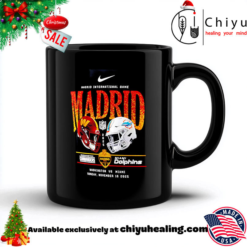 Washington Commanders vs Miami Dolphins International Games Madrid 2025 helmets shirt, Hoodie, Sweatshirt, Poster Canvas, Mug, Ornaments