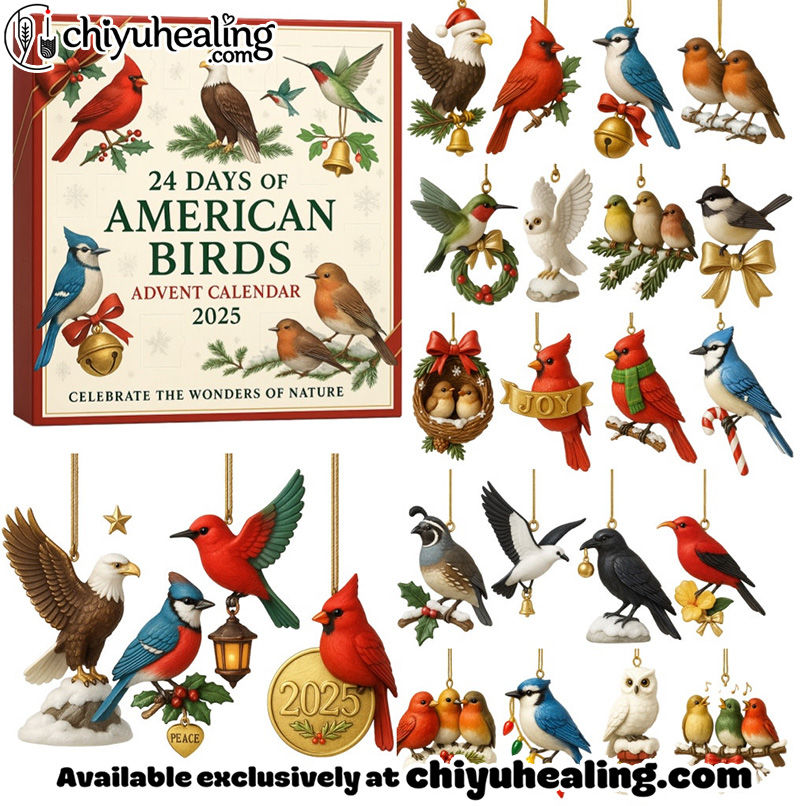 2025 American Birds Advent Calendar, Christmas Countdown Advent Calendar Gift Box with 24 Acrylic Ornaments