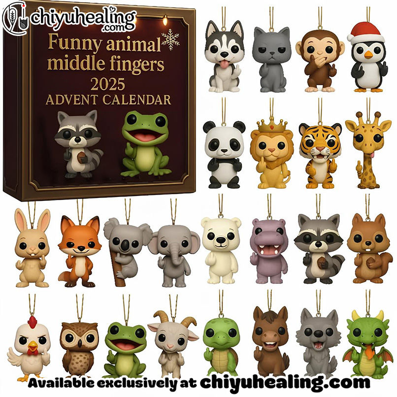 2025 Funny Animal Middle Fingers Advent Calendar, Christmas Countdown Advent Calendar Gift Box with 24 Acrylic Ornaments