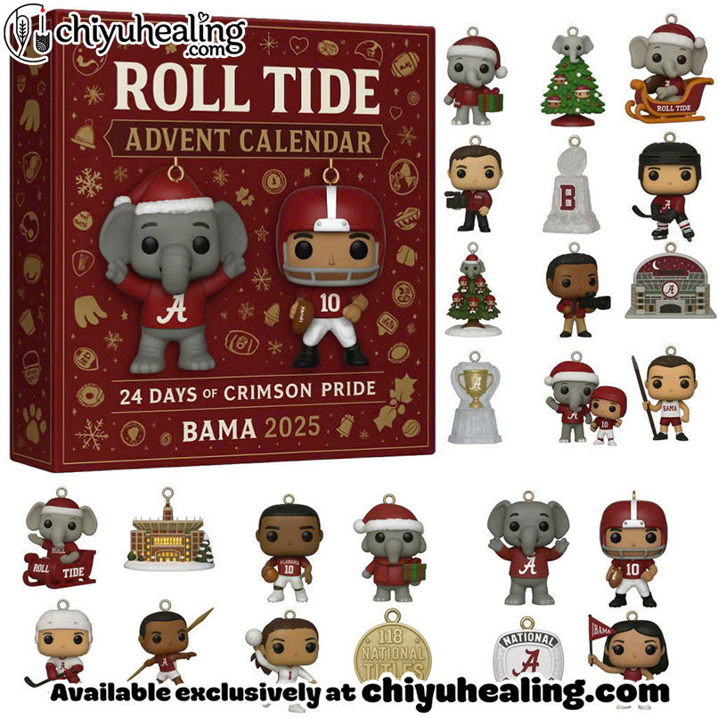 Alabama Crimson Tide 2025 Advent Calendar, Christmas Countdown Advent Calendar Gift Box with 24 Acrylic Ornaments