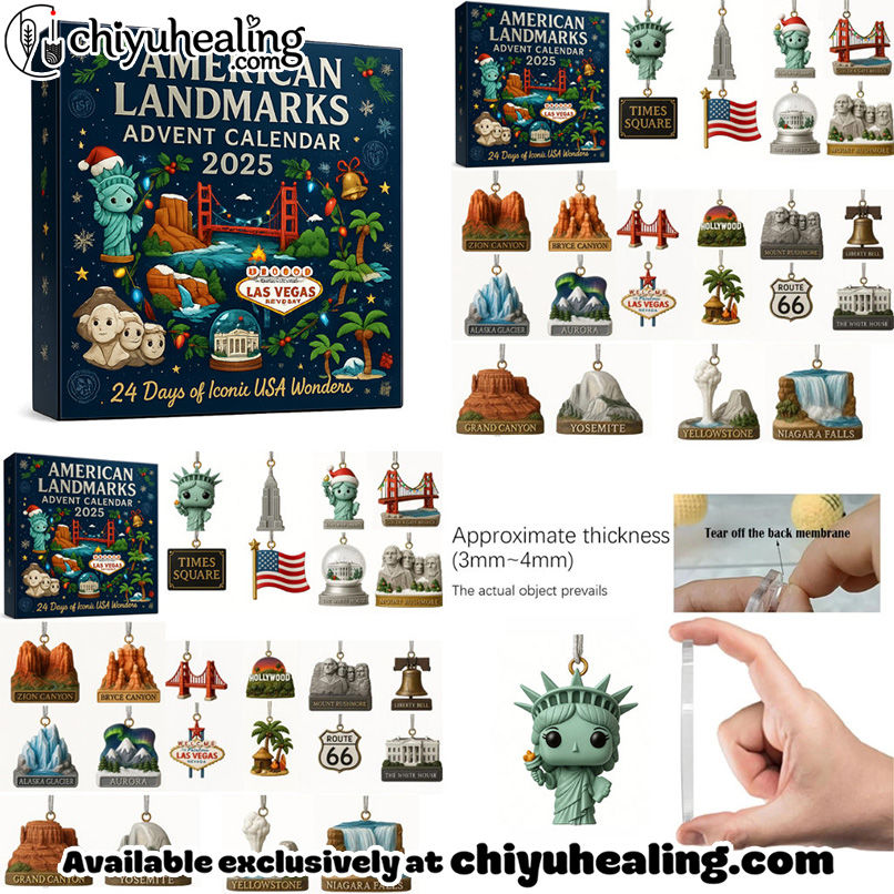 American Landmarks Advent Calendar 2025, Christmas Countdown Advent Calendar Gift Box with 24 Acrylic Ornaments