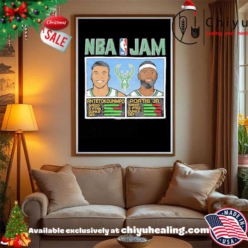 Antetokounmpo And Portis Jr NBA Jam Milwaukee Bucks shirt, Hoodie, Sweatshirt, Poster Canvas, Mug, Ornaments