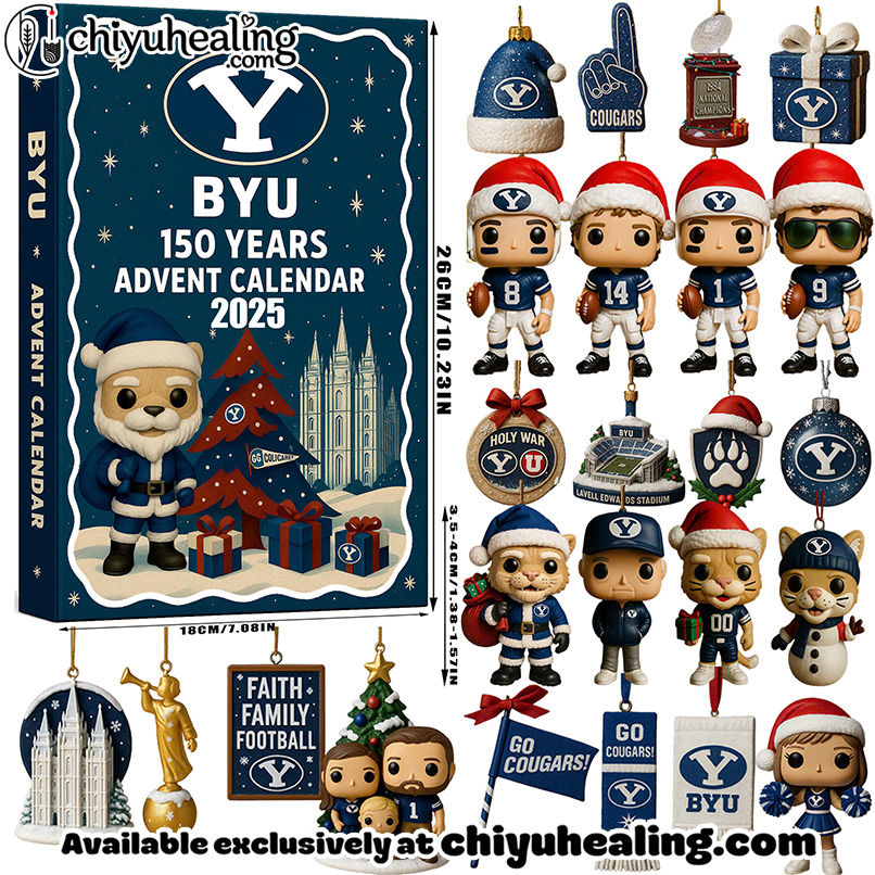 BYU Cougars Football Advent Calendar 2025, Christmas Countdown Advent Calendar Gift Box with 24 Acrylic Ornaments