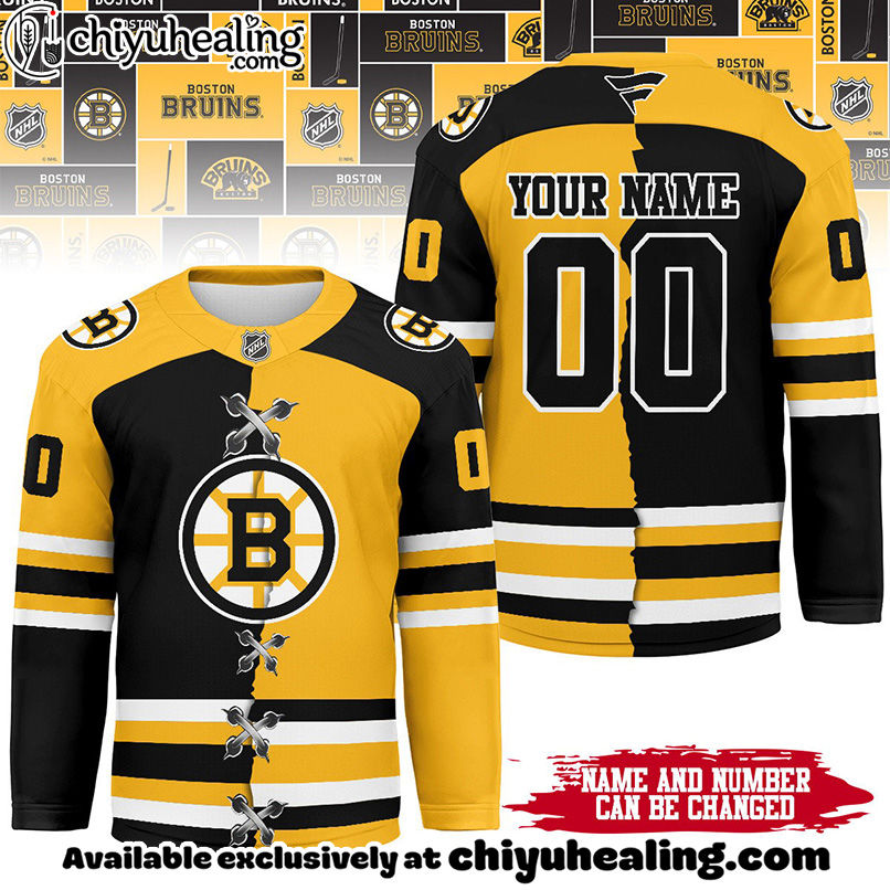 Boston Bruins - Premium NHL Personalized Split Color Hockey Jersey