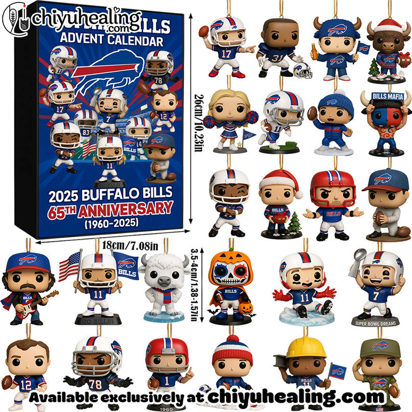 Buffalo Bills Advent Calendar 2025 65TH ANNIVERSARY Christmas Gift, Christmas Idea, Christmas Countdown Advent Calendar Gift Box with 24 Acrylic Ornaments