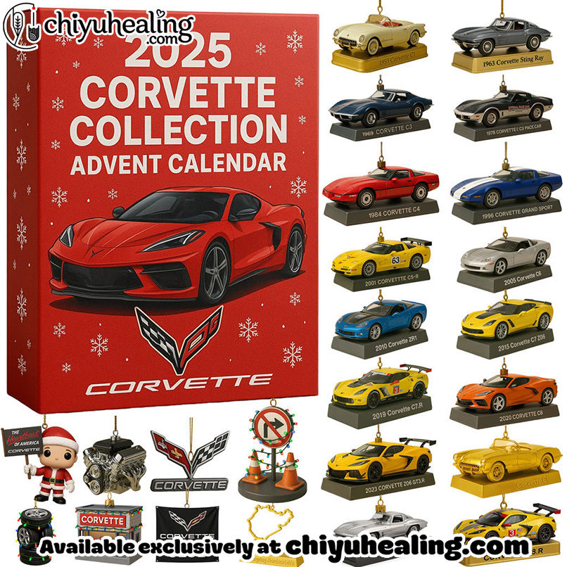 Corvette Car Collect Advent Calendar 2025, Christmas Countdown Advent Calendar Gift Box with 24 Acrylic Ornaments