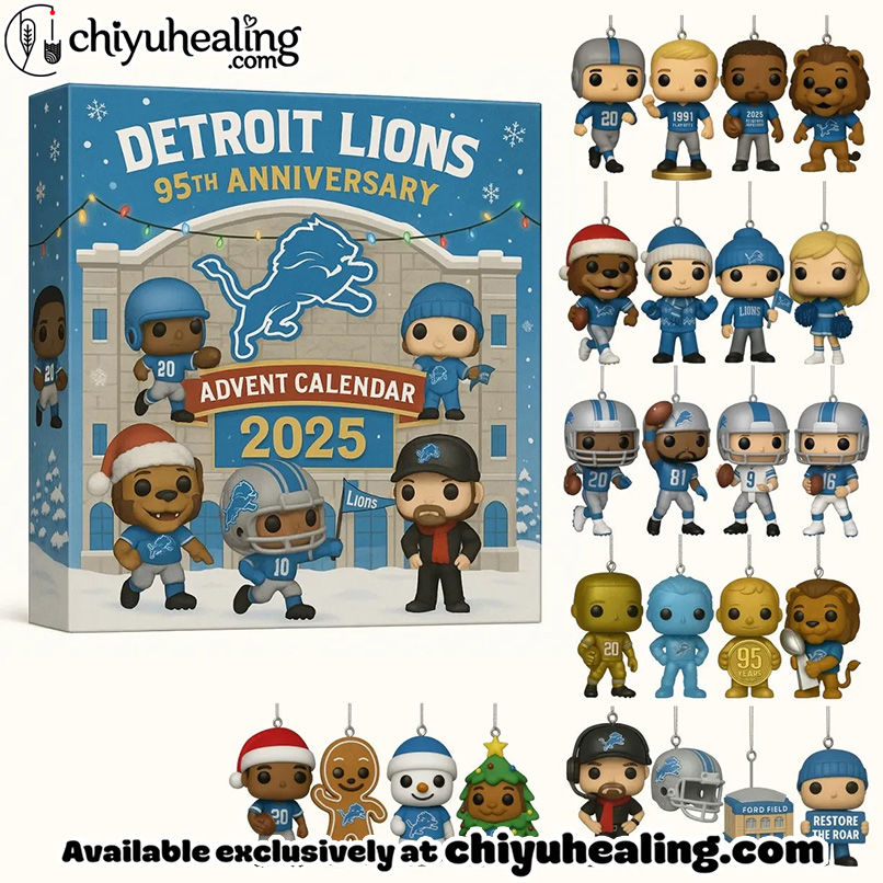 DTL Detroit Lions Advent Calendar 2025 95TH ANNIVERSARY Christmas Gift, Christmas Idea, Christmas Countdown Advent Calendar Gift Box with 24 Acrylic Ornaments