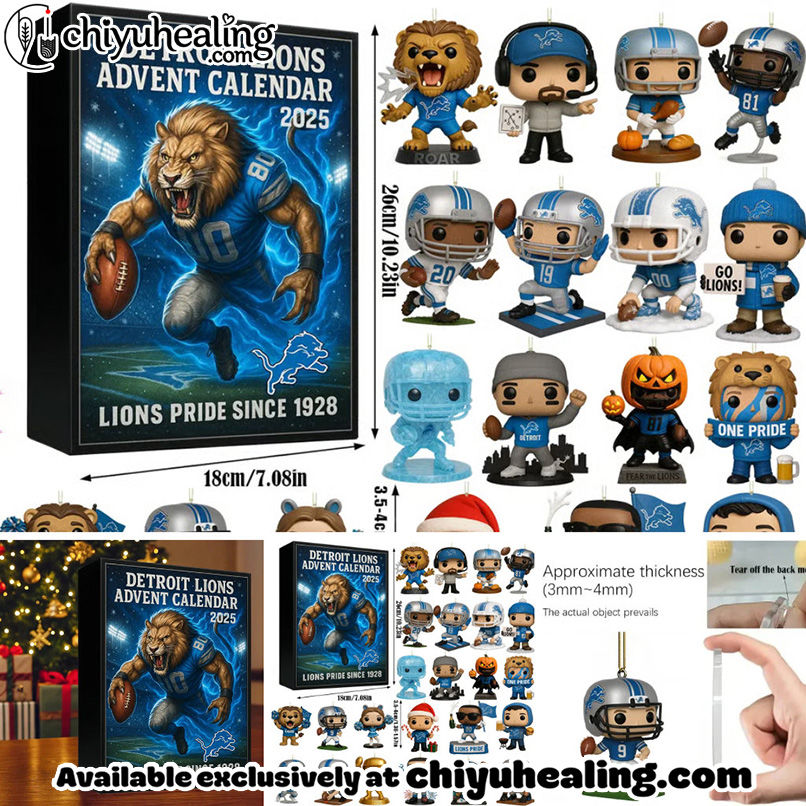 Detroit Lions Advent Calendar 2025, Christmas Countdown Advent Calendar Gift Box with 24 Acrylic Ornaments