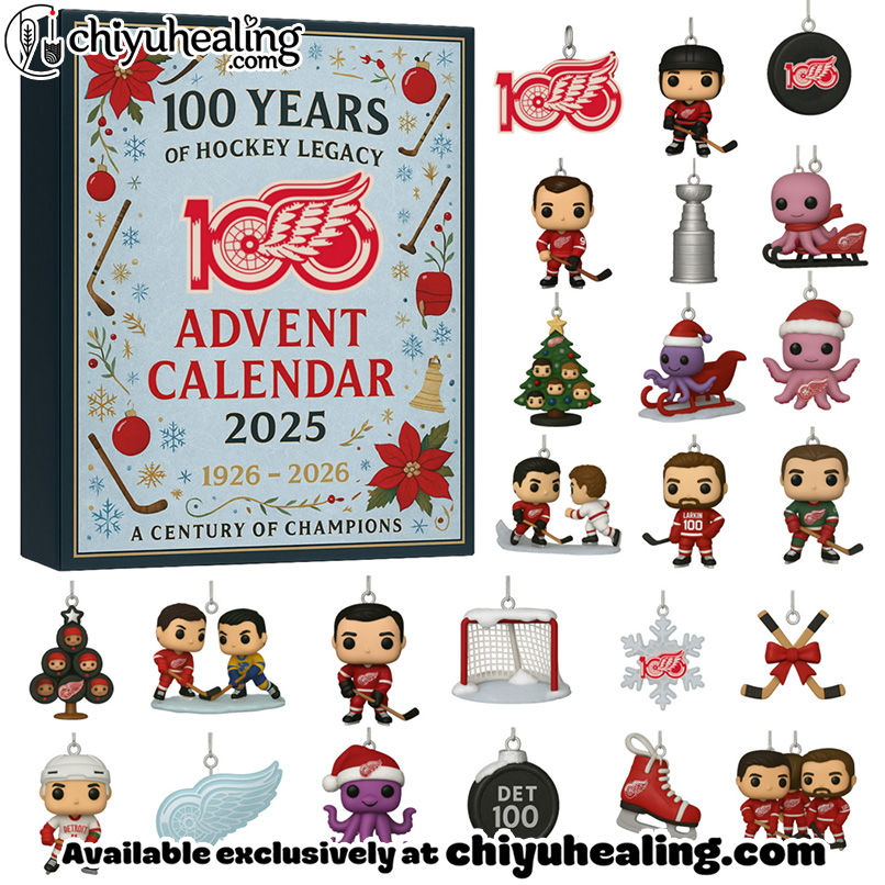 Detroit Red Wings 100th Anniversary Advent Calendar 2025, Christmas Countdown Advent Calendar Gift Box with 24 Acrylic Ornaments