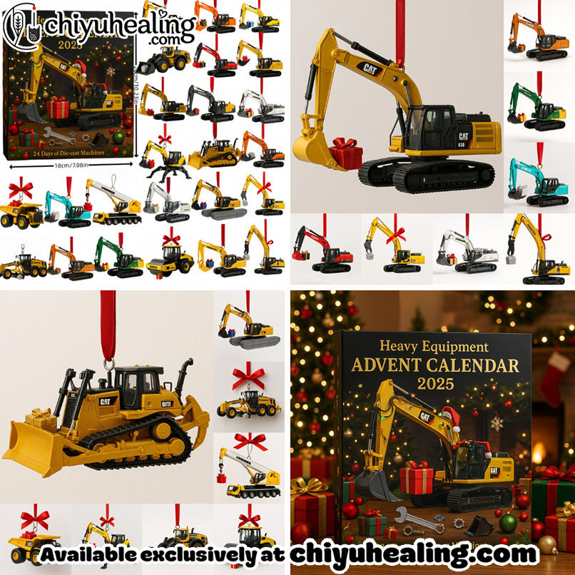 Excavator Die-Cast Machines Advent Calendar 2025, Christmas Countdown Advent Calendar Gift Box with 24 Acrylic Ornaments
