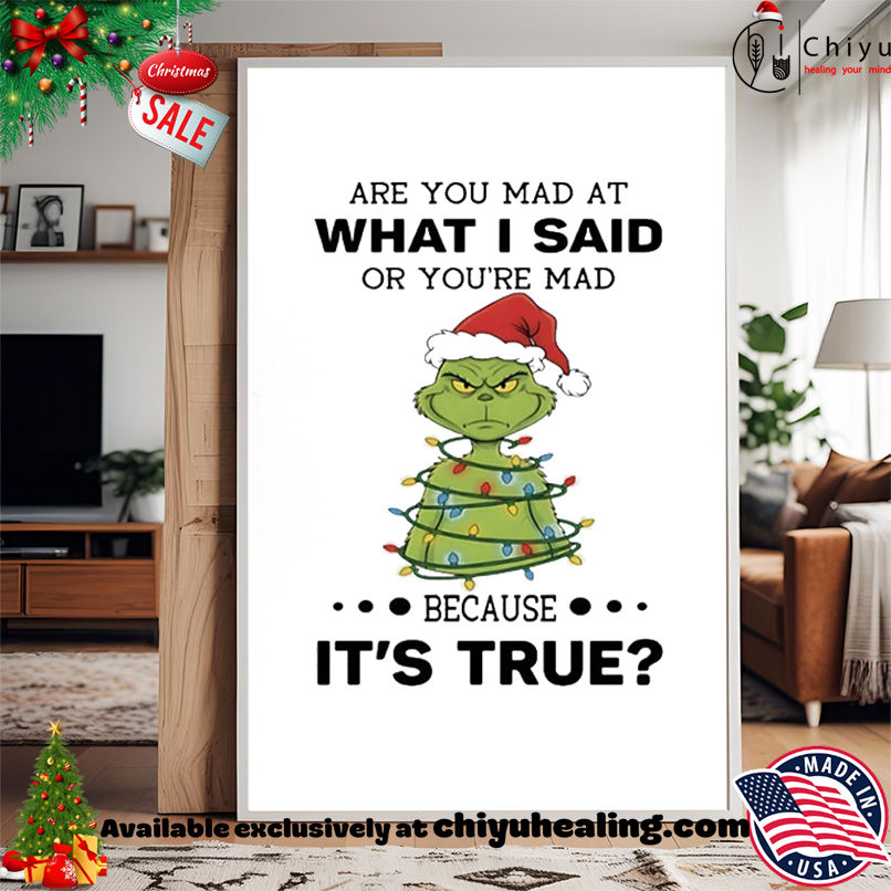 Grinch Christmas Are You Mad At What I Said Or You're Mad Because It's True shirt, Hoodie, Sweatshirt, Poster Canvas, Mug, Ornaments