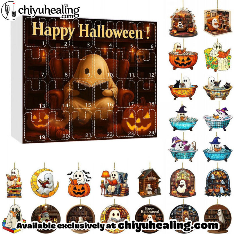 Halloween Advent Calendar with Ghost Ornaments-24 Days of Festive Fun!, Christmas Countdown Advent Calendar Gift Box with 24 Acrylic Ornaments 3 Halloween Advent Calendar with Ghost Ornaments-24 Days of Festive Fun!, Christmas Countdown Advent Calendar Gift Box with 24 Acrylic Ornaments