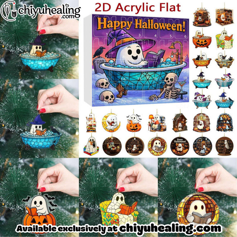 Halloween Advent Calendar with Ghost Ornaments-24 Days of Festive Fun!, Christmas Countdown Advent Calendar Gift Box with 24 Acrylic Ornaments 6 Halloween Advent Calendar with Ghost Ornaments-24 Days of Festive Fun!, Christmas Countdown Advent Calendar Gift Box with 24 Acrylic Ornaments