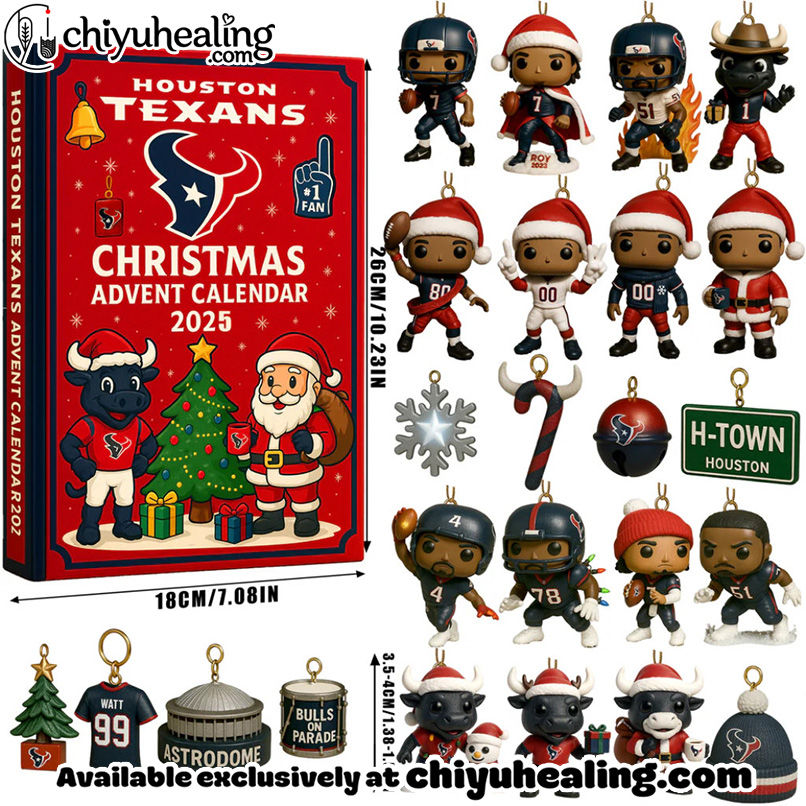 Houston Texans Advent Calendar 2025 24TH ANNIVERSARY Christmas Gift, Christmas Idea, Christmas Countdown Advent Calendar Gift Box with 24 Acrylic Ornaments