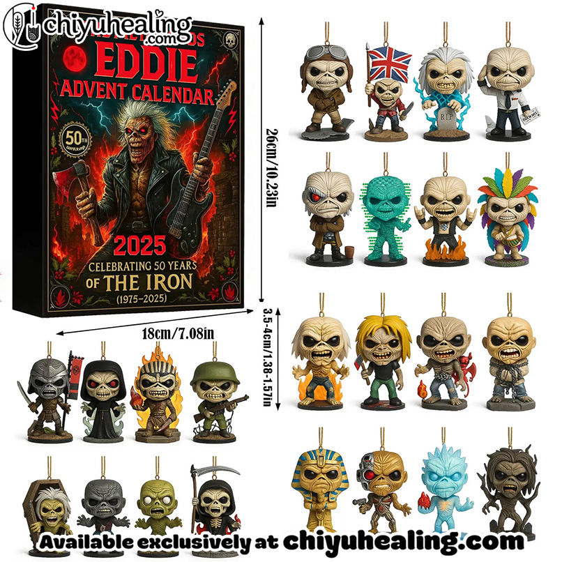 Iron Maiden Eddie Advent Calendar 2025, Christmas Countdown Advent Calendar Gift Box with 24 Acrylic Ornaments