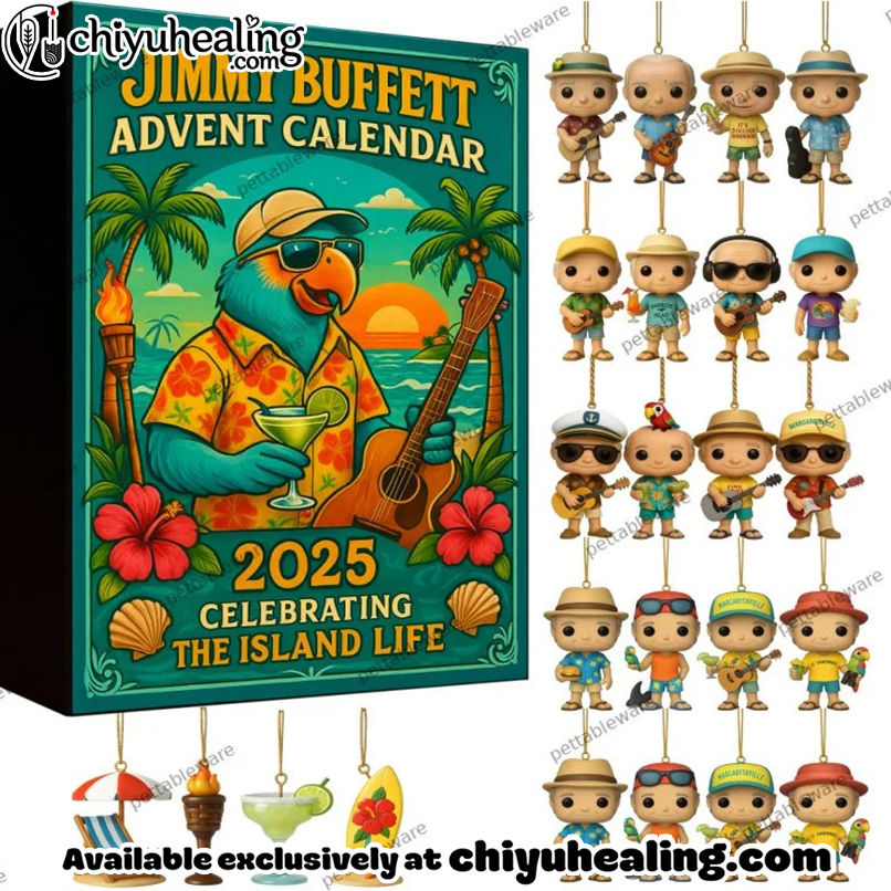Jimmy Buffett Advent Calendar 2025, Christmas Countdown Advent Calendar Gift Box with 24 Acrylic Ornaments